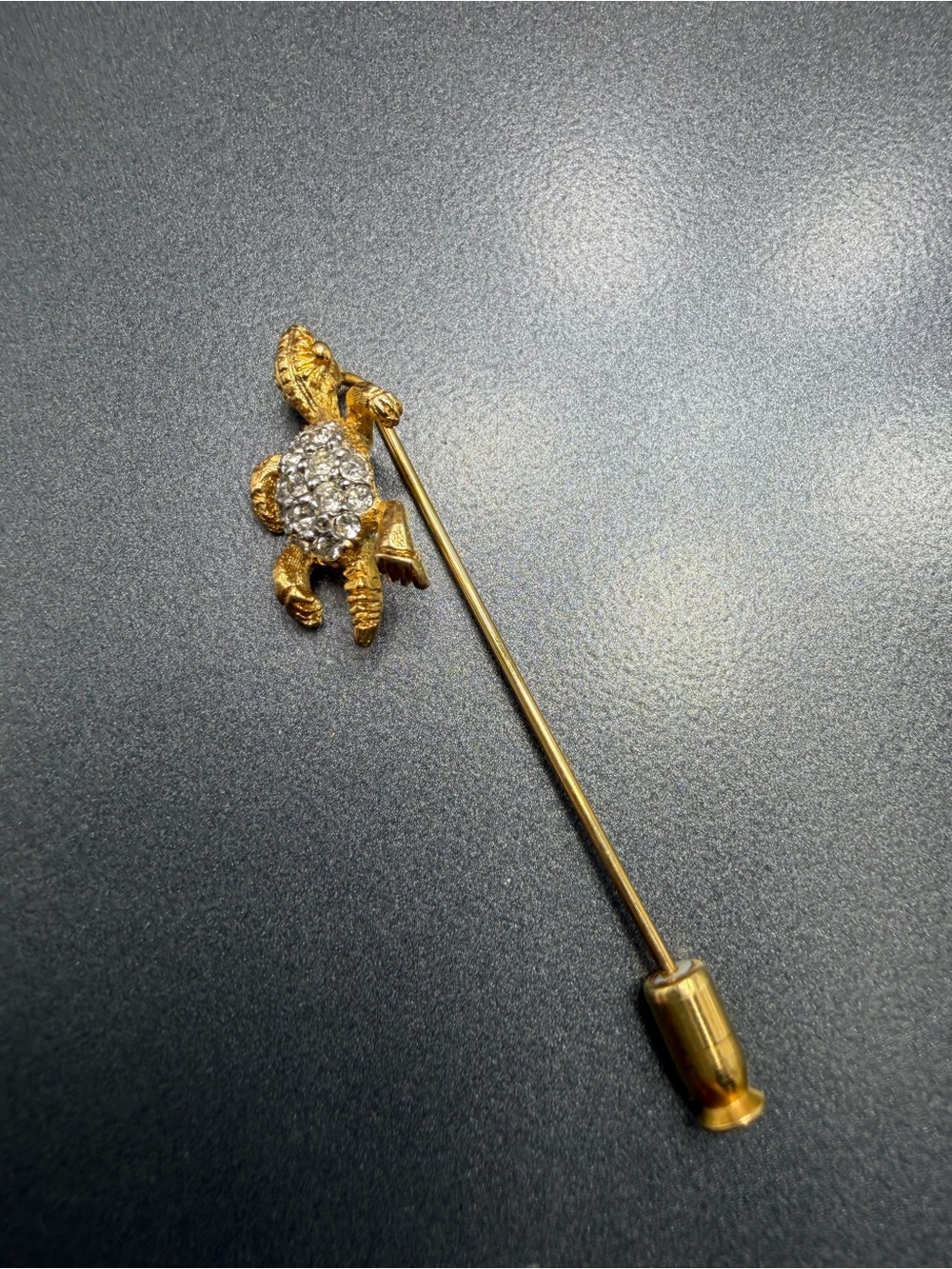 Vintage Turtle Pin with Rhinestone Shell - Picture 2 of 3
